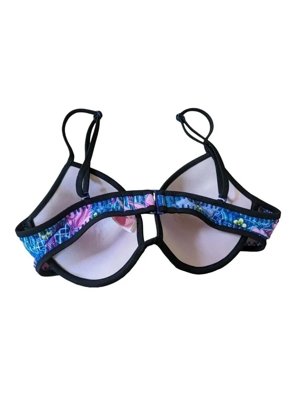 Victoria's Secret Pink & Blue Floral Push Up, Padded Bikini Top w/Black Trim 34C